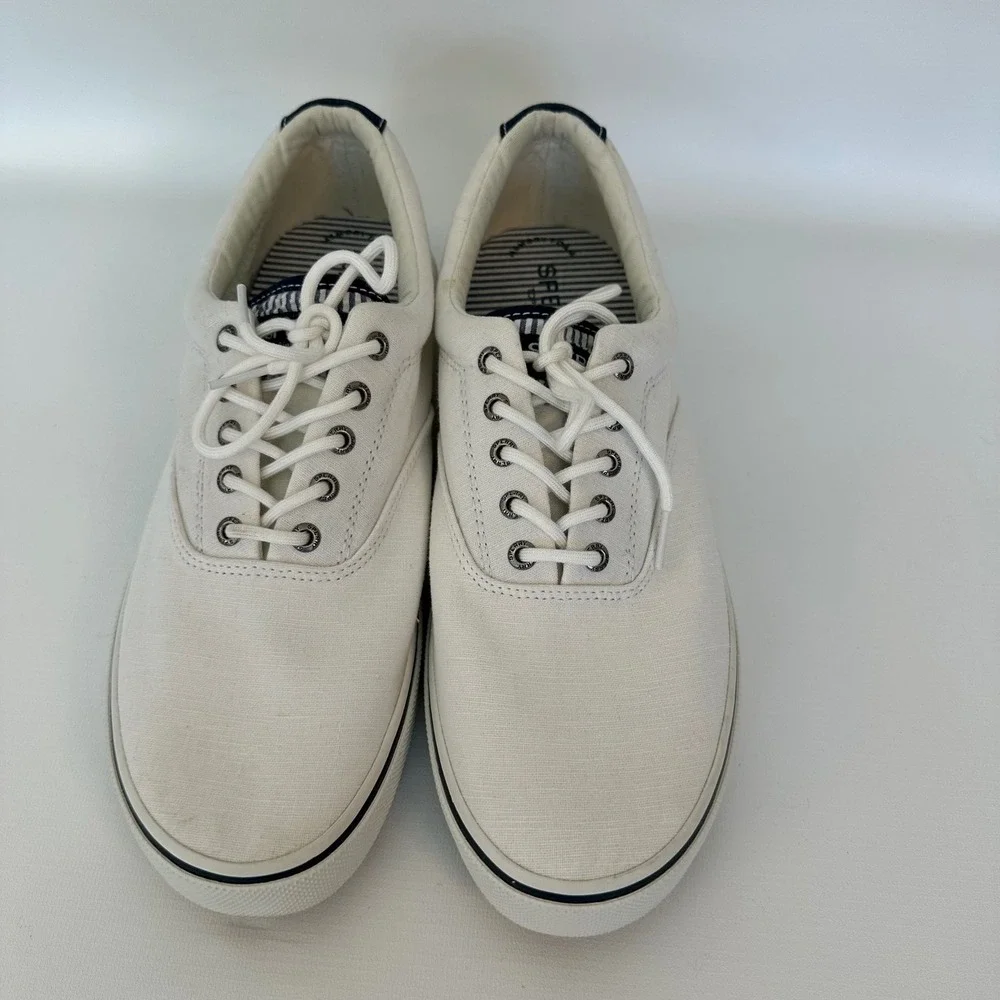 Sperry Top-Sider Mens‎ White Canvas Boat Shoes Sneakers Size 12 STS22131